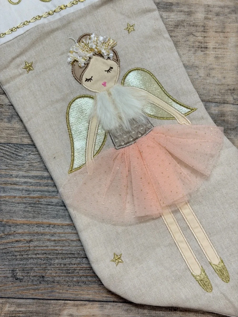 PERSONALIZED WITH ANNA  MON AMI Glitter Angel Pink Tulle Christmas Stocking
